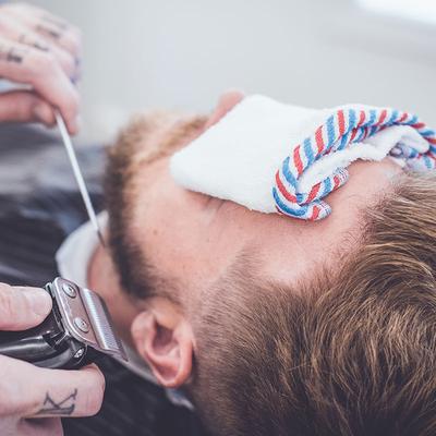 Facetowel during beard trim